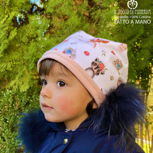 Cappello reversibile bambina 100% cotone Romantic - Fatto a Mano - Il Tocco di Minerva