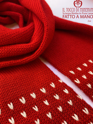 Sciarpa e cappello bimba pura lana rosso e bianco zoe - Realizzato a Mano - Il Tocco di Minerva