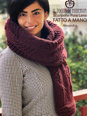 Sciarpone pura lana bordeaux Alexandria - Realizzato a Mano - Il Tocco di Minerva