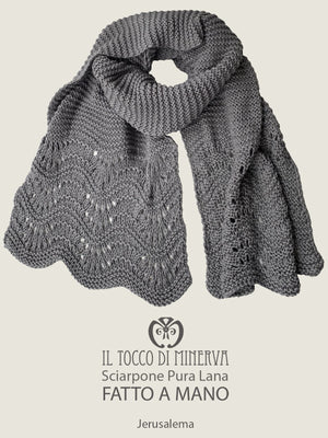 Sciarpone pura lana grigio Jerusalema - Realizzato a Mano - Il Tocco di Minerva