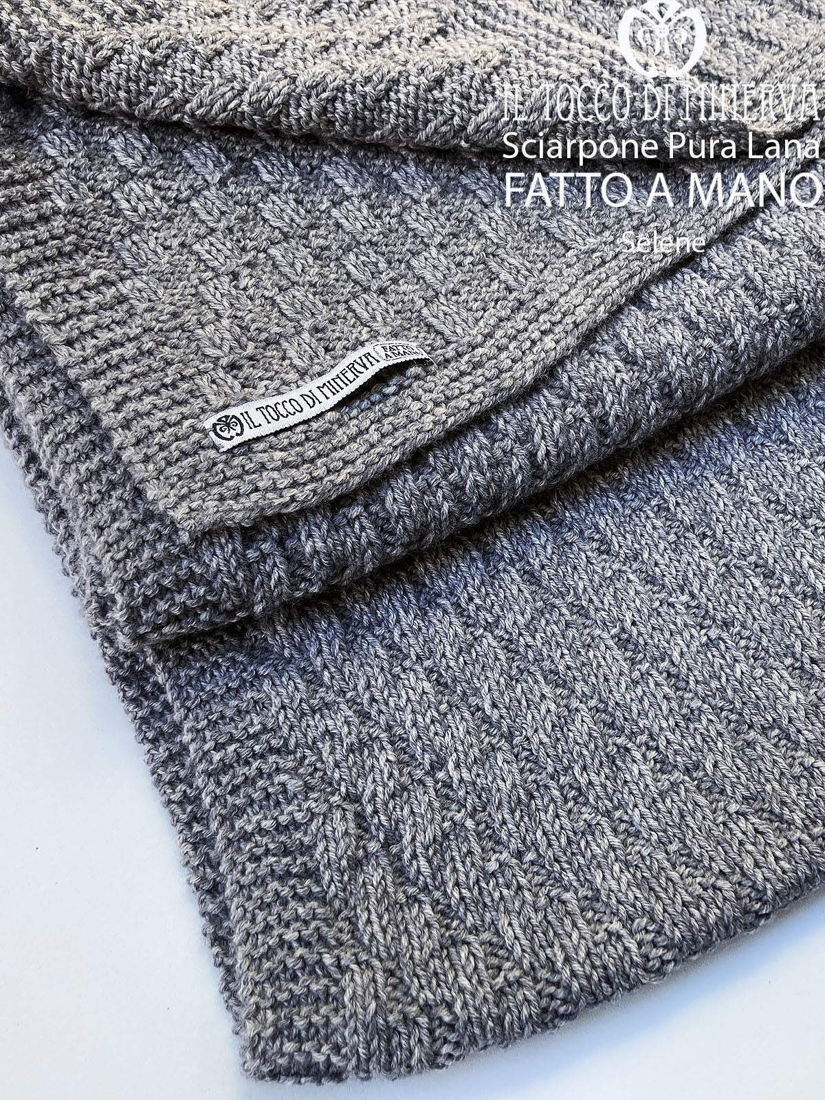 Sciarpa Unisex pura lana grigio Selene - Realizzato a Mano - Il Tocco di Minerva