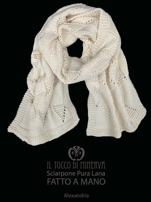 Sciarpone pura lana panna Alexandria - Realizzato a Mano - Il Tocco di Minerva