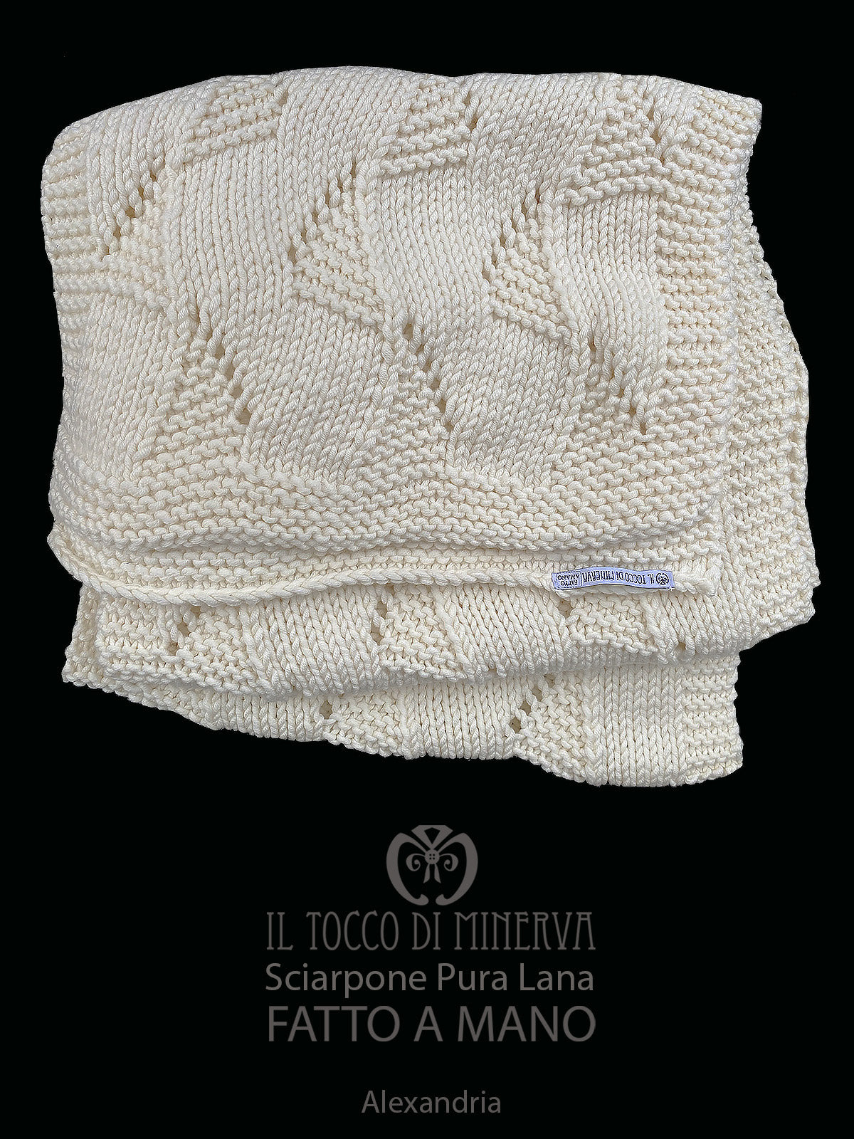 Sciarpone pura lana panna Alexandria - Realizzato a Mano - Il Tocco di Minerva