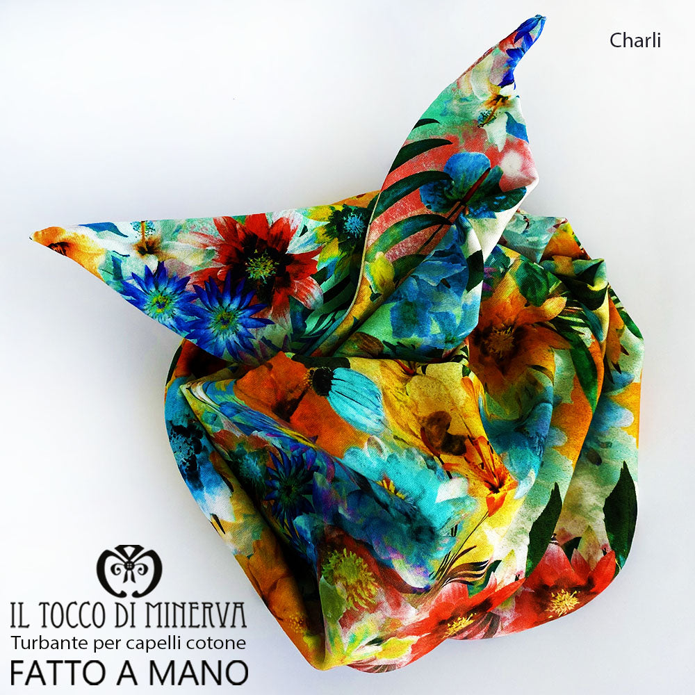 Turbante per capelli Cotone fiorato Charli Realizzato a Mano - Il Tocco di Minerva