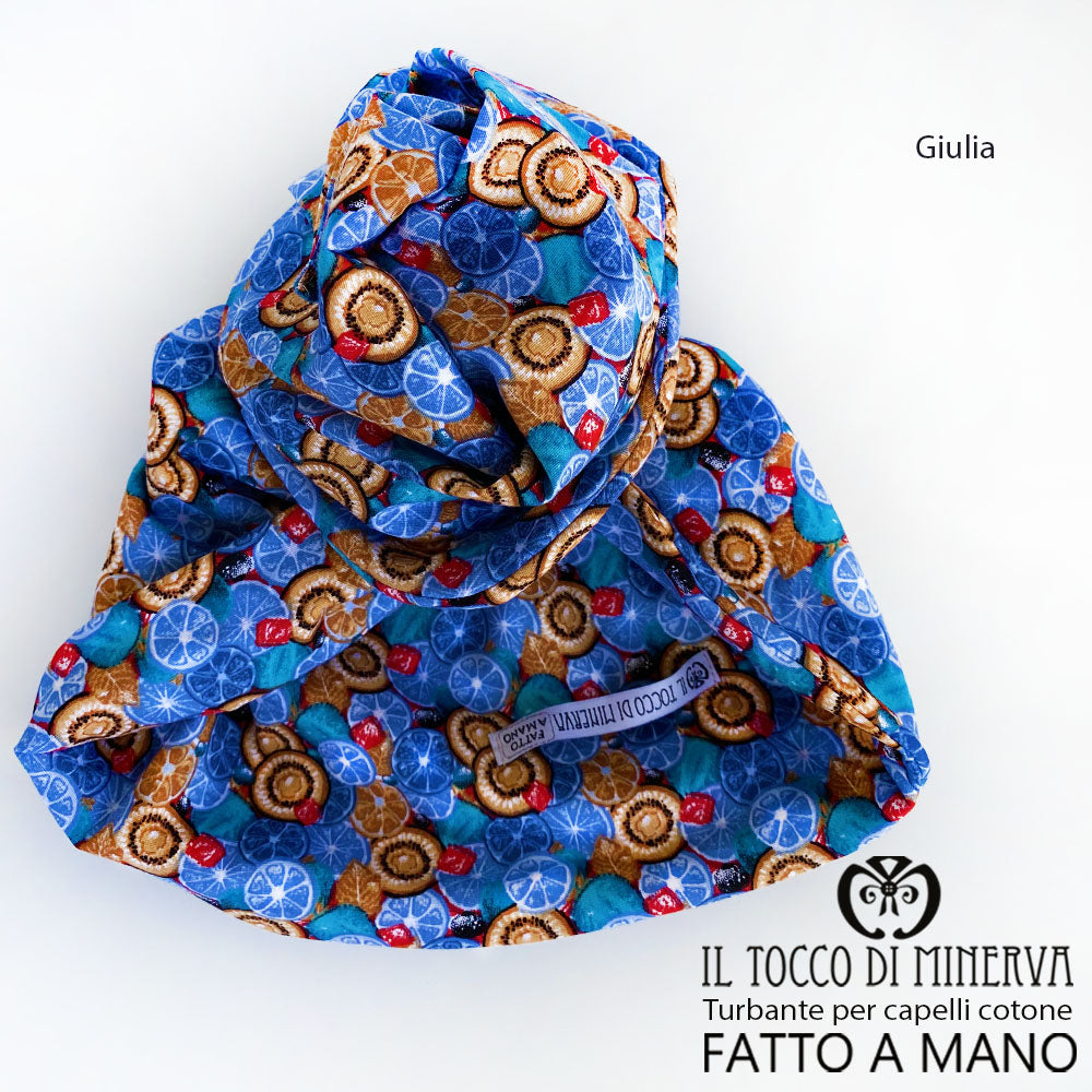 Turbante per capelli Cotone celeste Giulia Realizzato a Mano - Il Tocco di Minerva
