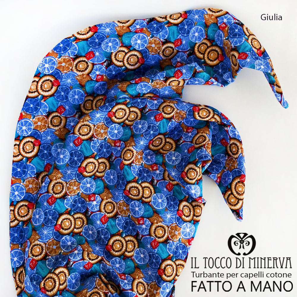 Turbante per capelli Cotone celeste Giulia Realizzato a Mano - Il Tocco di Minerva