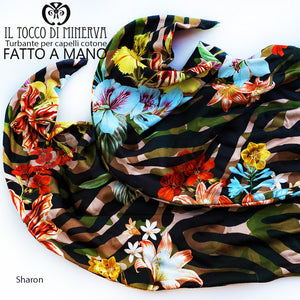 Turbante per capelli Cotone camouflage fiorato Sharon Realizzato a Mano - Il Tocco di Minerva