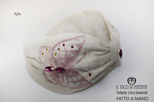 Cerchietto turbante Kylie Lino seta e swarovski – Fatto a mano - Il Tocco di Minerva