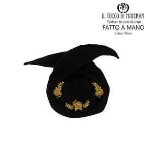 Turbante in cotone con ricamo Linea Rosa - Fatto a mano - Il Tocco di Minerva