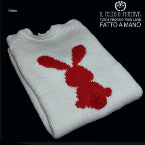 Tutina Neonato panna rosso Pura Lana Diletta Realizzata a Mano - Il Tocco di Minerva