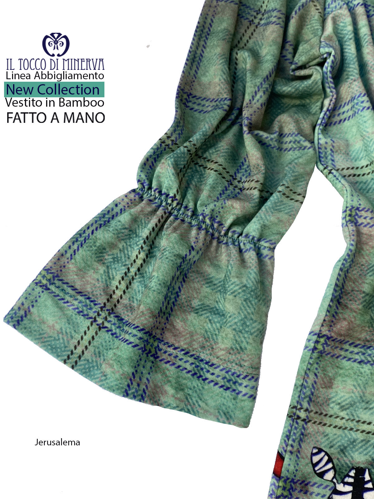Vestito Jerusalema verde zebrato in fibra naturale di bamboo - Fatto a mano - Il Tocco di Minerva