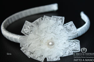 Cerchietto Prima Comunione Bianco Gloria– Realizzata A Mano - Il Tocco di Minerva