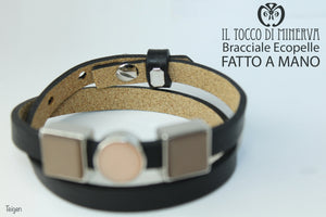 Bracciale unisex ecopelle nero con charms componibile Teigen Realizzato a mano Handmade - Il Tocco di Minerva
