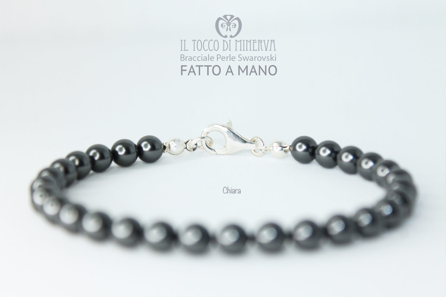 Bracciale Perle Swarovski Chiara Antracite - Realizzato a mano - Il Tocco di Minerva