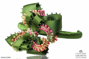 Cerchietto Carla Verde Rosa Realizzato a mano - Il Tocco di Minerva