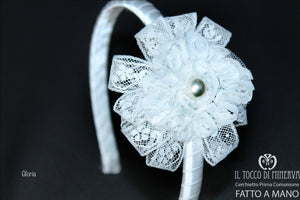 Cerchietto Prima Comunione Bianco Gloria– Realizzata A Mano - Il Tocco di Minerva