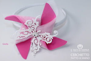 Cerchietto bianco/fucsia Girella Realizzato a mano – Handmade - Il Tocco di Minerva