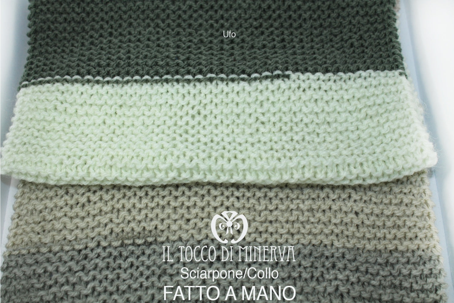 Sciarpa Unisex Ufo Multicolor verde/beige/grigio/panna – realizzata a mano – HandMade - Il Tocco di Minerva