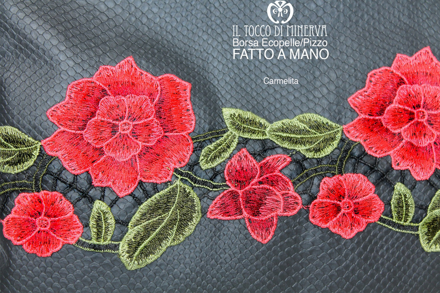 Borsa Pochette Ecopelle nero e pizzo Carmelita – Realizzata a mano - Il Tocco di Minerva
