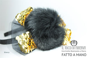 Cerchietto con lapin/paillettes Bianca – realizzata a mano – HandMade - Il Tocco di Minerva