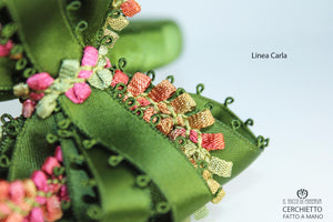 Cerchietto Carla Verde Rosa Realizzato a mano - Il Tocco di Minerva