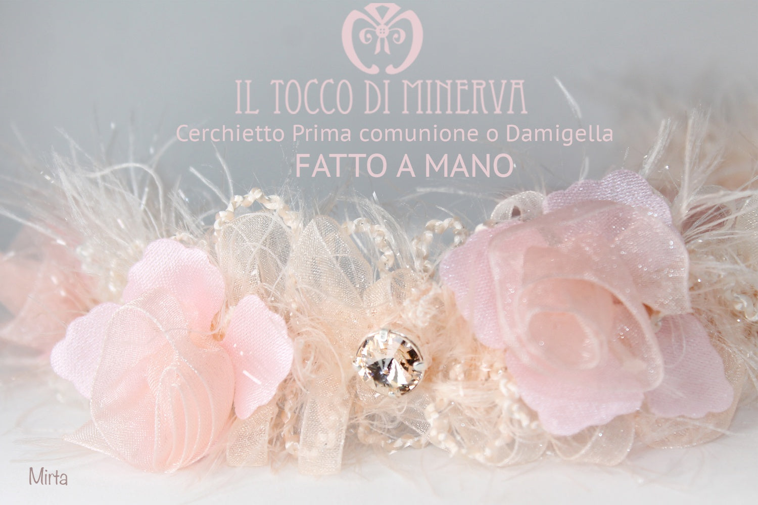 Cerchietto Prima Comunione Cerimonia Mirta Cipria Realizzata A Mano - Il Tocco di Minerva
