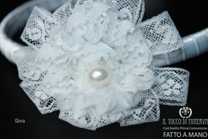 Cerchietto Prima Comunione Bianco Gloria– Realizzata A Mano - Il Tocco di Minerva