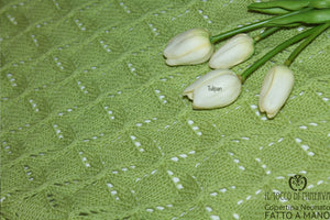 Copertina per Neonato/a Pura Lana Verde Tulipan - Realizzata a mano - Il Tocco di Minerva