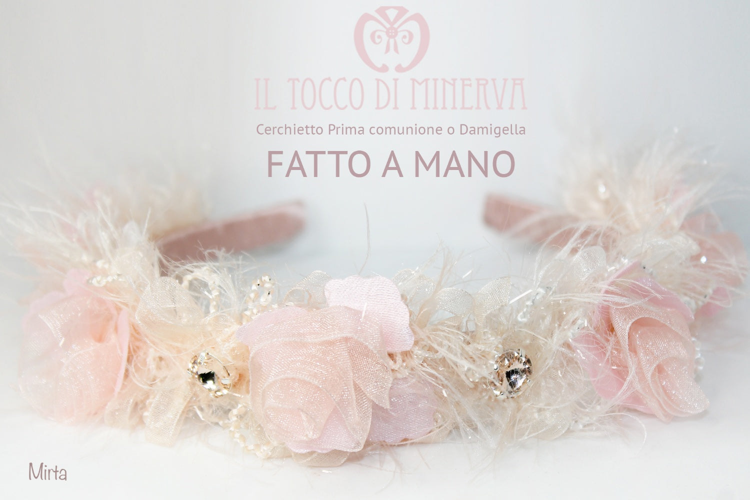 Cerchietto Prima Comunione Cerimonia Mirta Cipria Realizzata A Mano - Il Tocco di Minerva