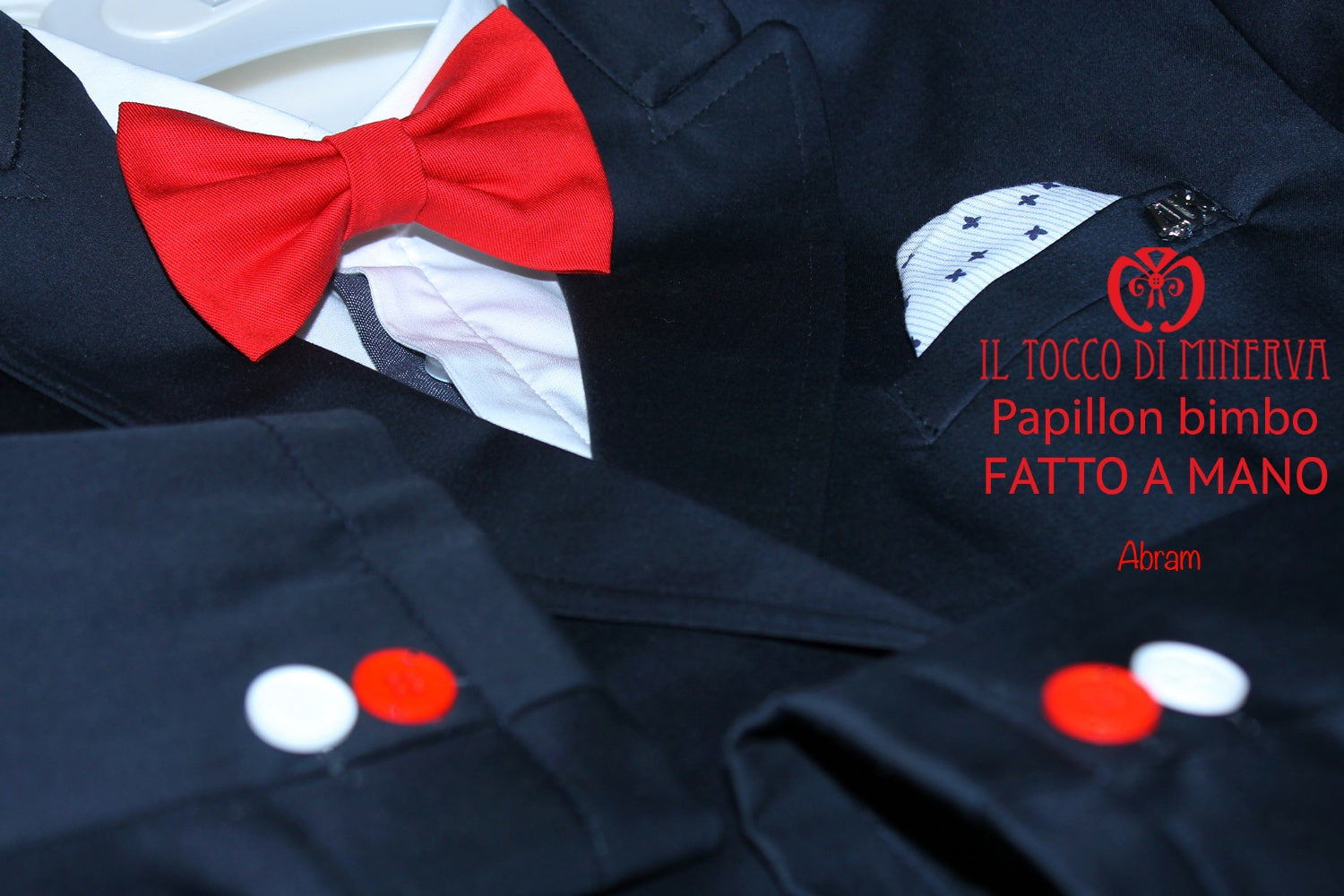 Papillon Farfallino Bimbo Abram Rosso Cotone Realizzato a mano – Handmade - Il Tocco di Minerva