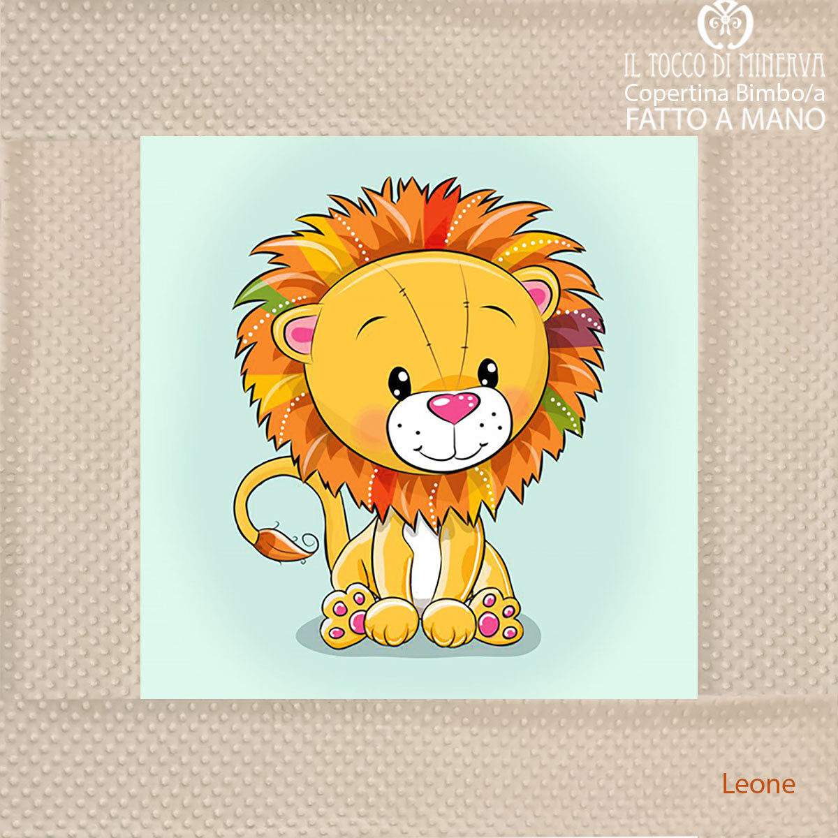 Copertina Neonato con bordo in Pile panna e Cotone Leone - Fatto a Mano - Il Tocco di Minerva