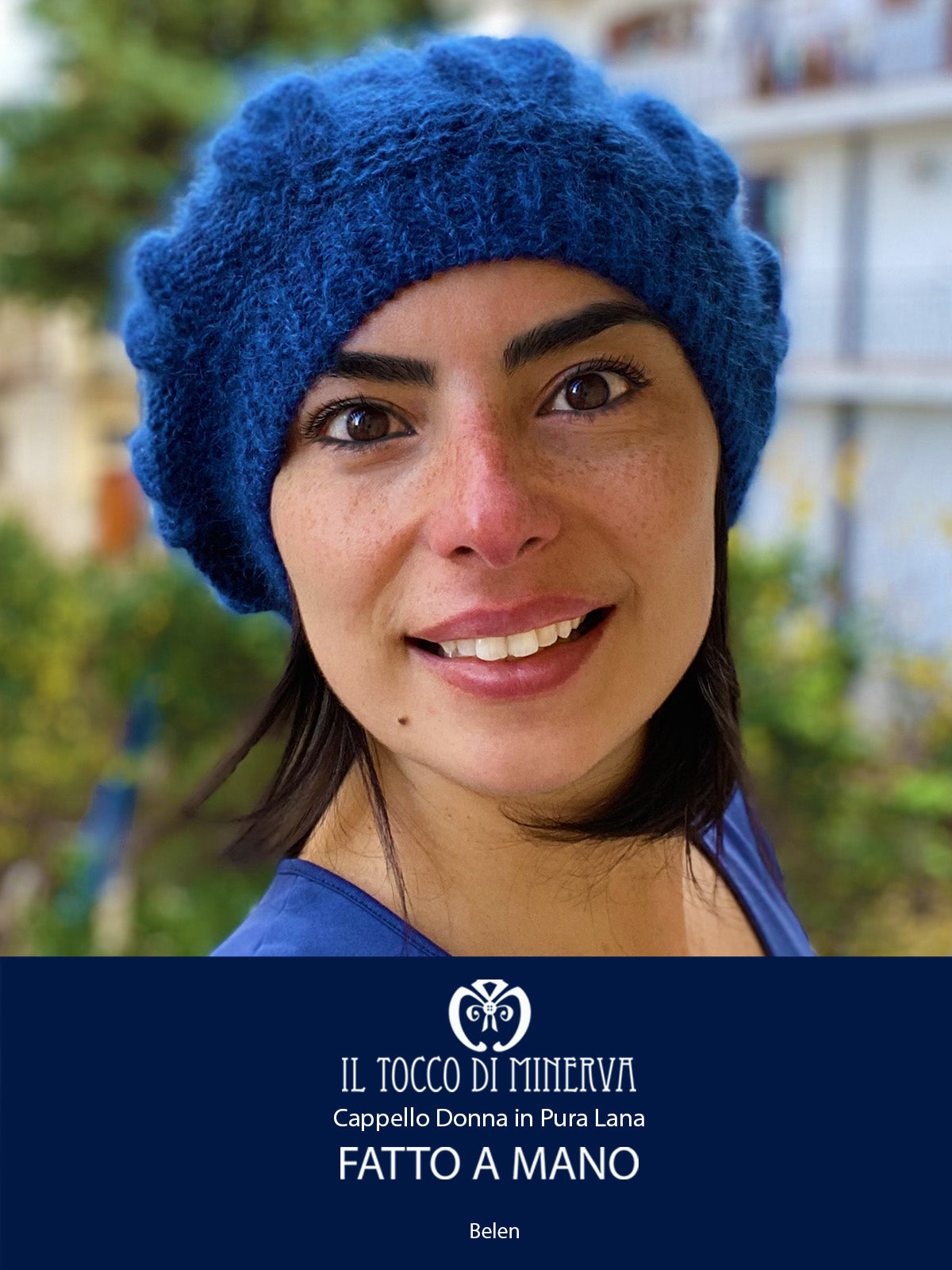 Cappello donna blu in lana e mohair Belen - Realizzato a mano - Il Tocco di Minerva