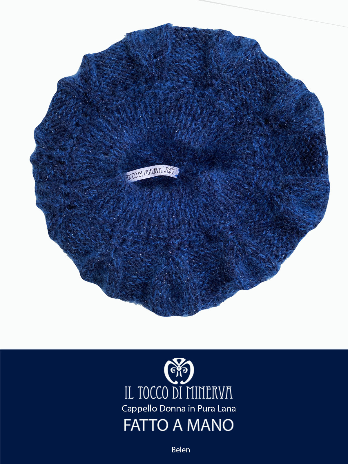 Cappello donna bianco in lana mohair paillettes Clio - Realizzato a mano - Il Tocco di Minerva