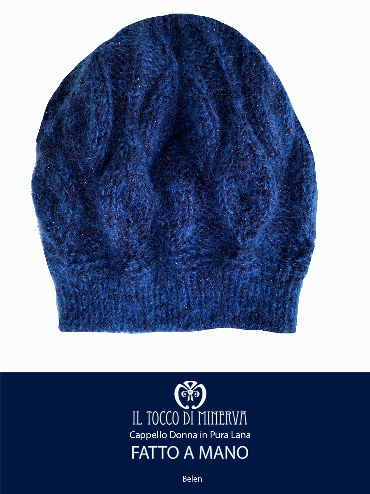 Cappello donna blu in lana e mohair Belen - Realizzato a mano - Il Tocco di Minerva