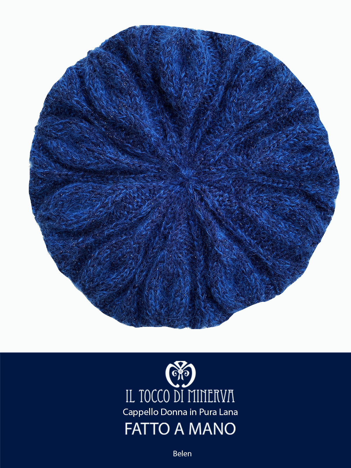 Cappello donna blu in lana e mohair Belen - Realizzato a mano - Il Tocco di Minerva