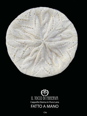 Cappello donna bianco in lana mohair paillettes Clio - Realizzato a mano - Il Tocco di Minerva