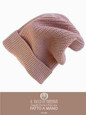 Cappello donna rosa in pura lana Jennifer - Realizzato a mano - Il Tocco di Minerva