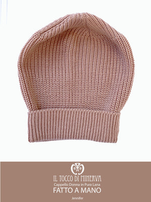 Cappello donna rosa in pura lana Jennifer - Realizzato a mano - Il Tocco di Minerva
