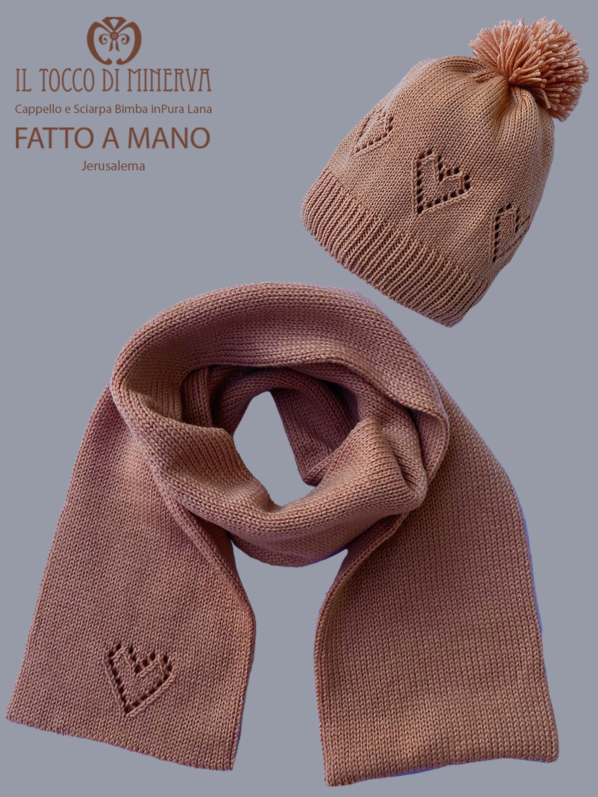 Sciarpa e cappello bimba pura lana rosa antico Jerusalema - Realizzato a Mano - Il Tocco di Minerva