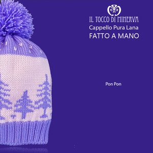 Cappello pura lana Pon Pon alberi glicine rosa - Fatto a Mano - Il Tocco di Minerva