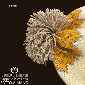 Cappello pura lana Pon Pon tortora arancione - Fatto a Mano - Il Tocco di Minerva