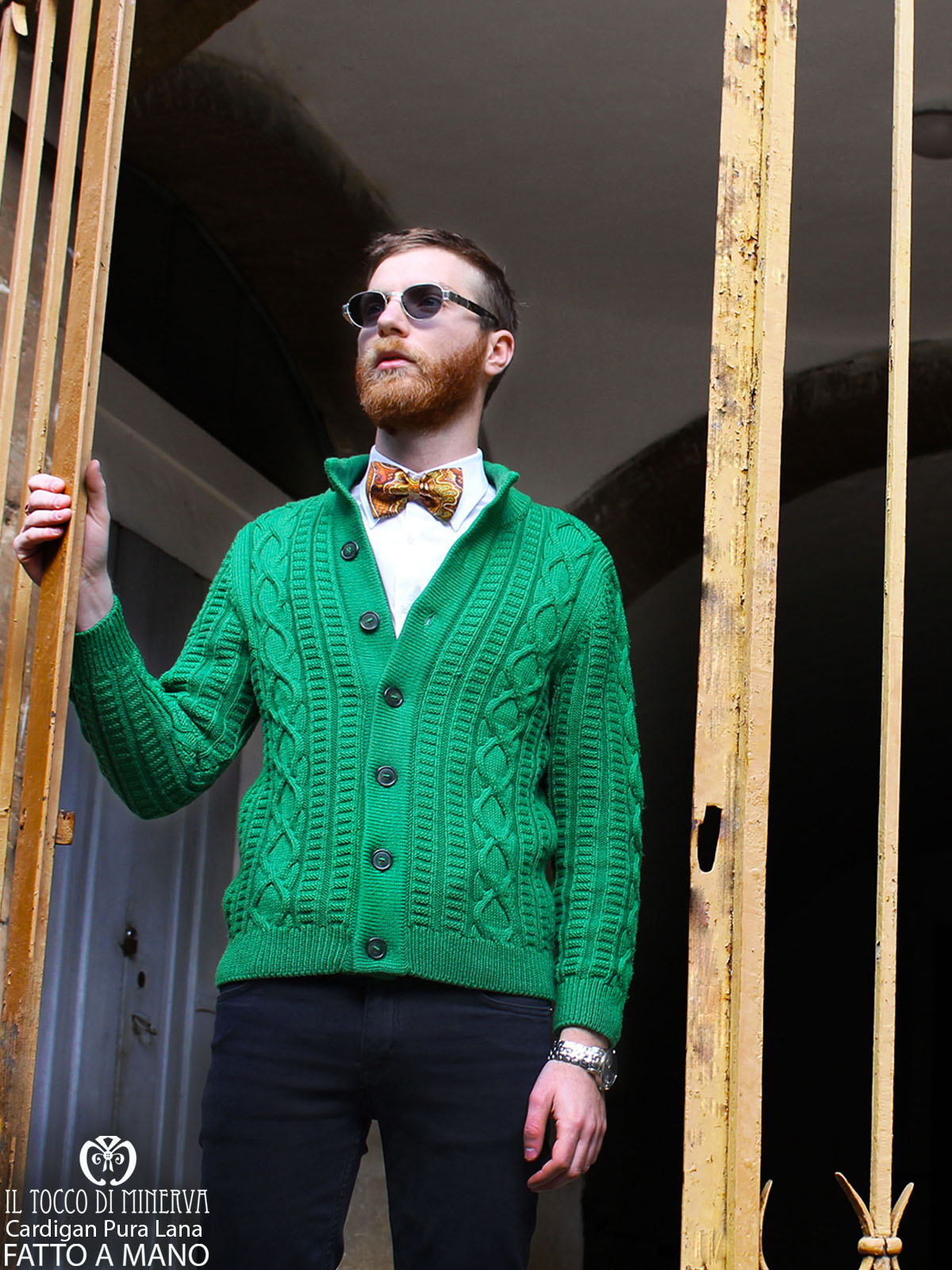 Cardigan da Uomo verde Pura Lana Arnold - Fatto a Mano - Il Tocco di Minerva