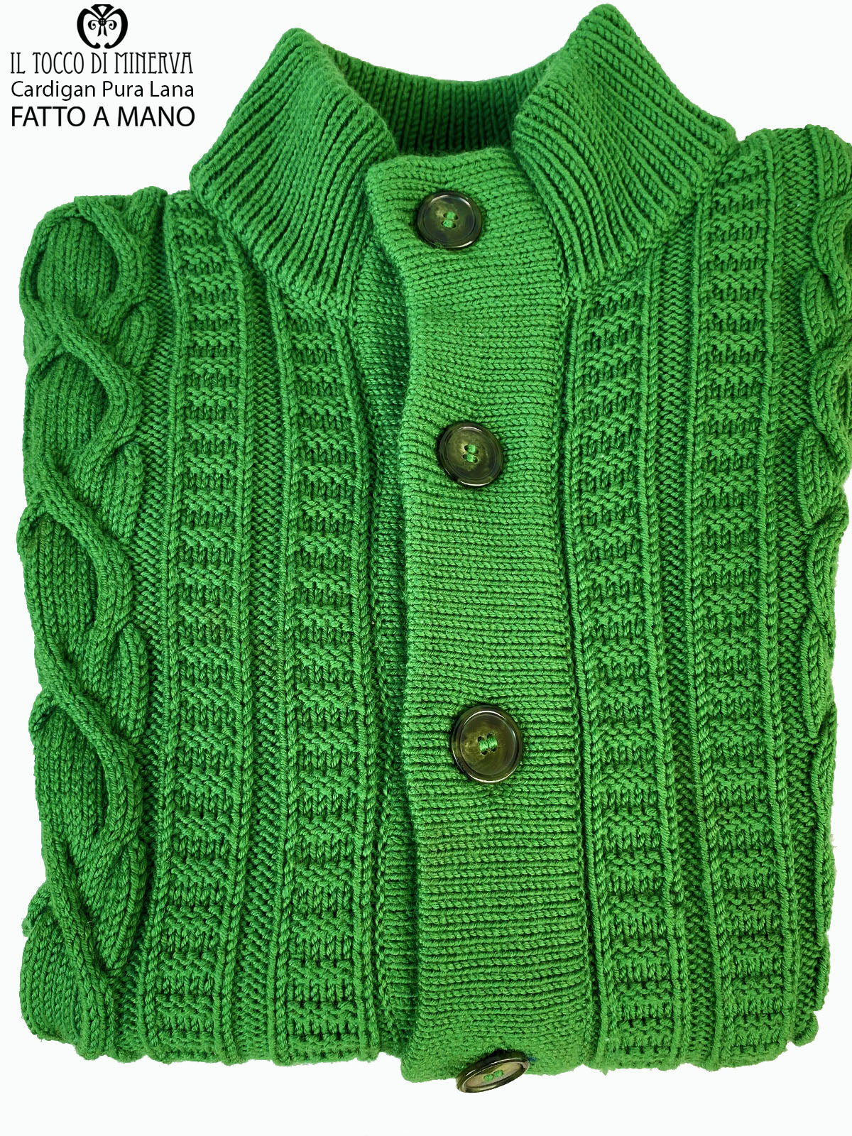 Cardigan da Uomo verde Pura Lana Arnold - Fatto a Mano - Il Tocco di Minerva