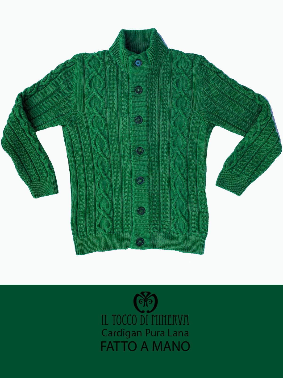 Cardigan da Uomo verde Pura Lana Arnold - Fatto a Mano - Il Tocco di Minerva