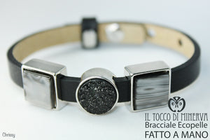 Bracciale unisex ecopelle nero con charms componibile Chrissy Realizzato a mano Handmade - Il Tocco di Minerva