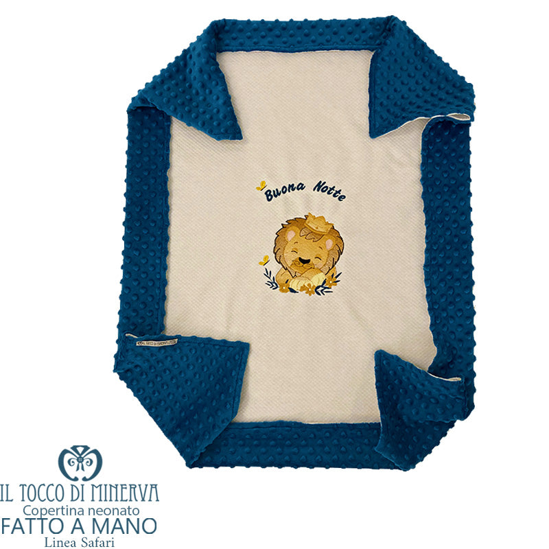 Copertina Neonato in Pile petrolio Linea Safari - Fatto a Mano - Il Tocco di Minerva