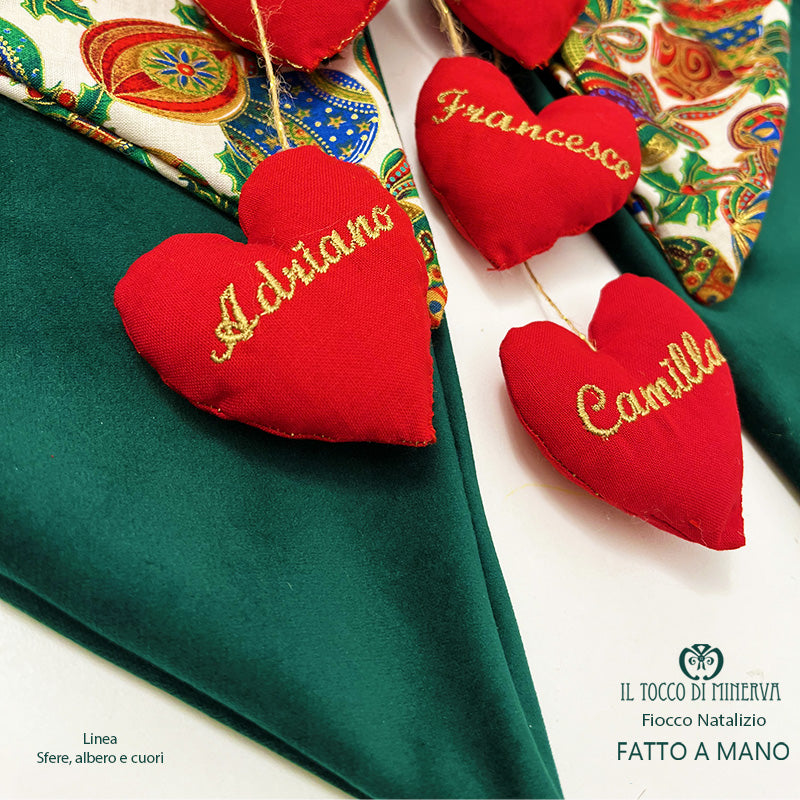 Fiocco Natalizio dietro porta Linea sfere albero di natale e cuori- Fatto a Mano - Il Tocco di Minerva