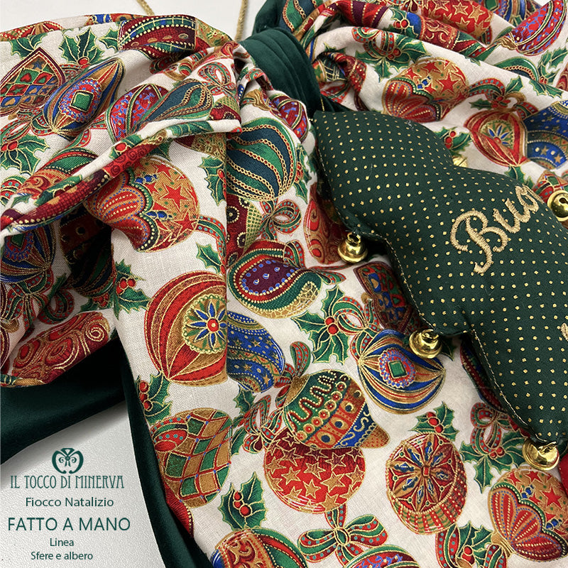 Fiocco Natalizio dietro porta Linea sfere albero di natale e cuori- Fatto a Mano - Il Tocco di Minerva