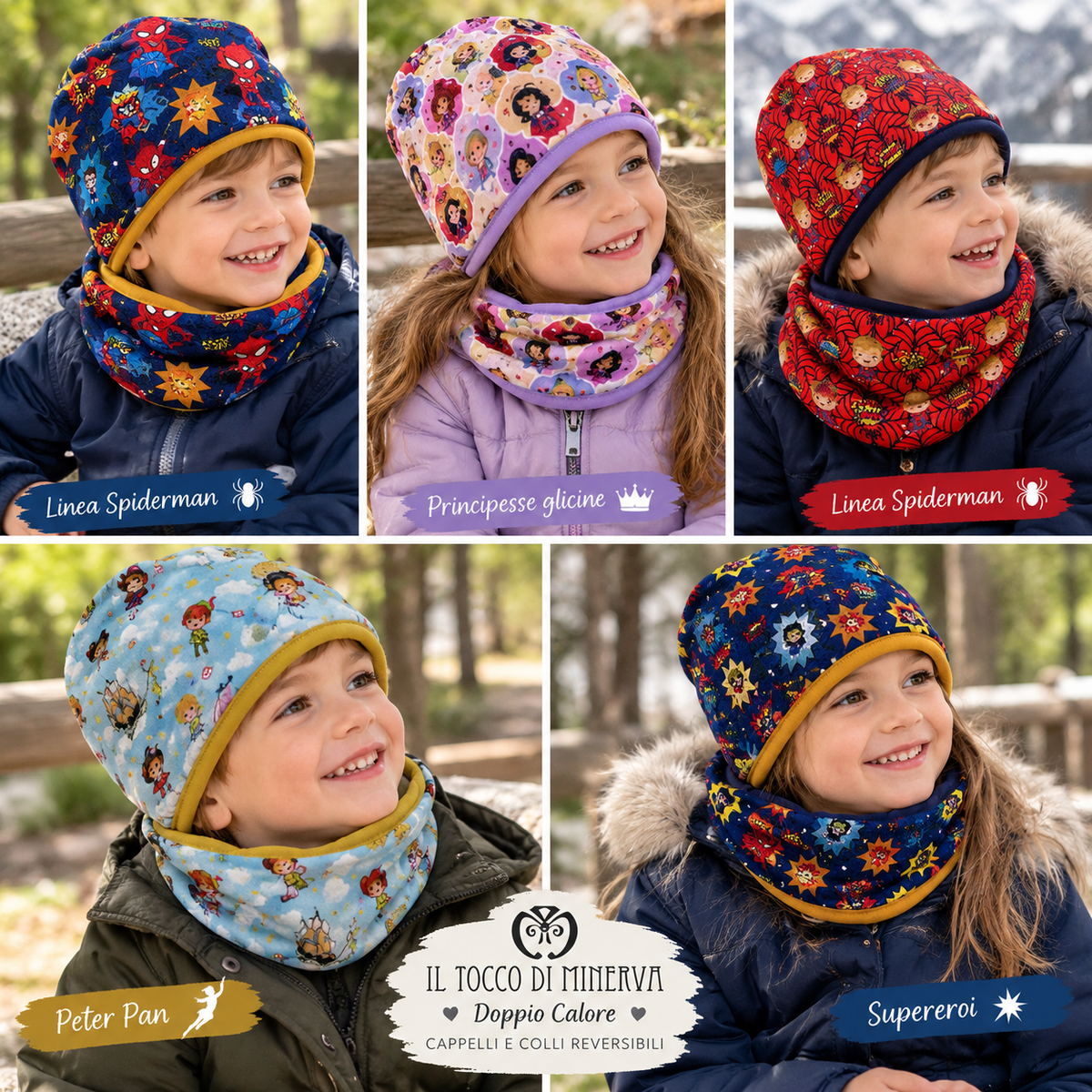 Cappello e collo reversibile felpato Spiderman  - Fatto a Mano