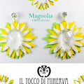 Orecchini bianchi/giallo/verde forma di fiore Magnolia Realizzati a mano - Handmade - Il Tocco di Minerva